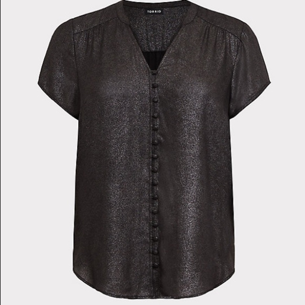 Torrid Harper - button front black foil blouse 1